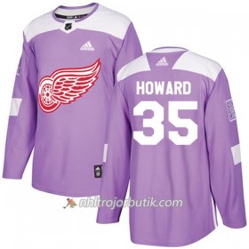 Män Ishockey Detroit Red Wings Tröja Jimmy Howard 35 Adidas 2017-2018 Lila Fights Cancer Practice Authentic